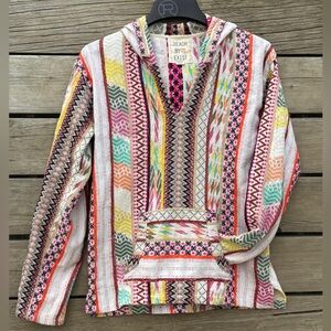 Exist Multi-Color Striped Aztec Hooded Sweater
